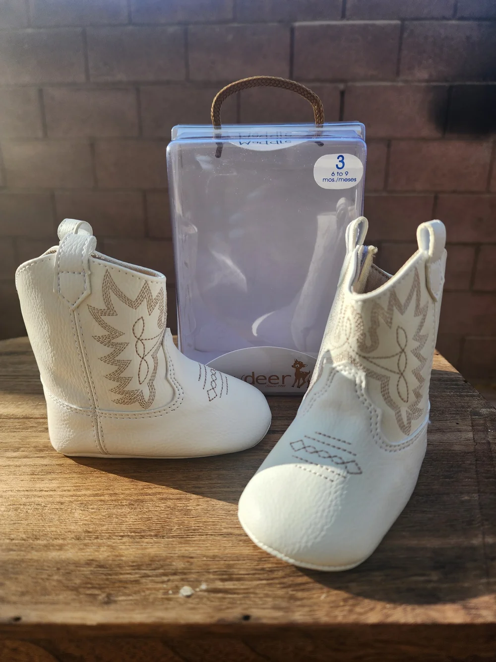 Baby Deer Baby White Leather Western Cowboy Boots Size 3 to 9 months